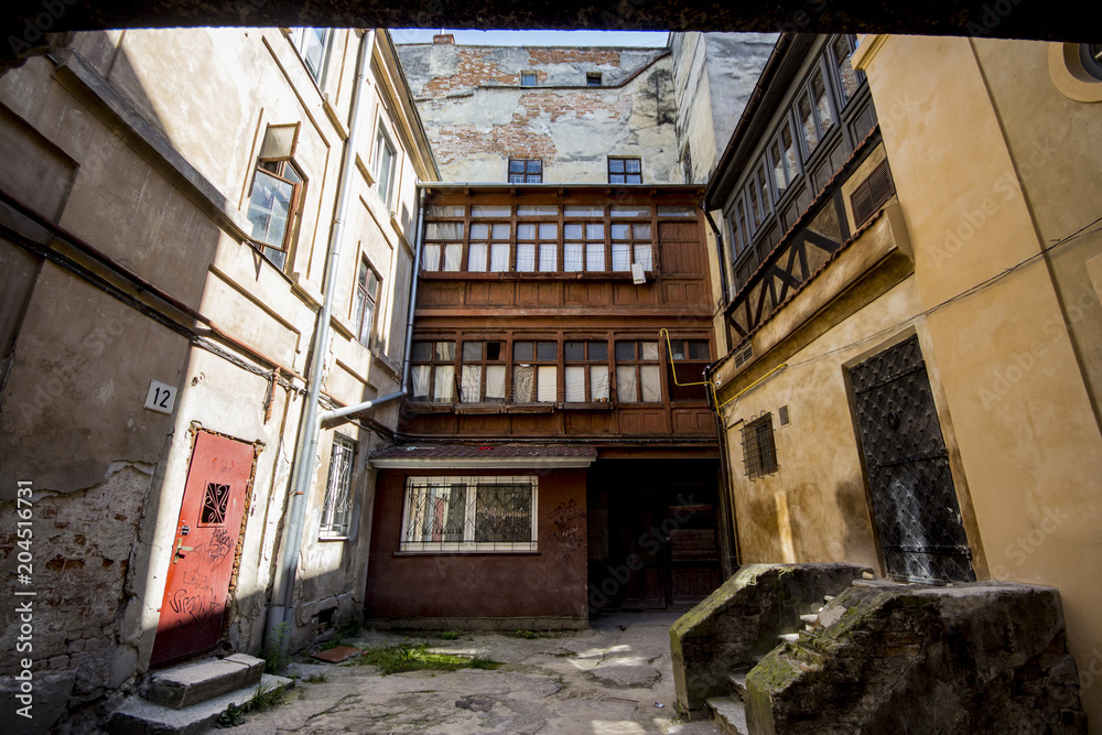 The courtyard of an old building in the center of Lviv. Ukraine
