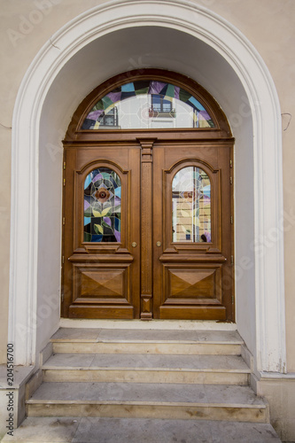 Old arched doors in the Old Town of Lviv. Ukraine