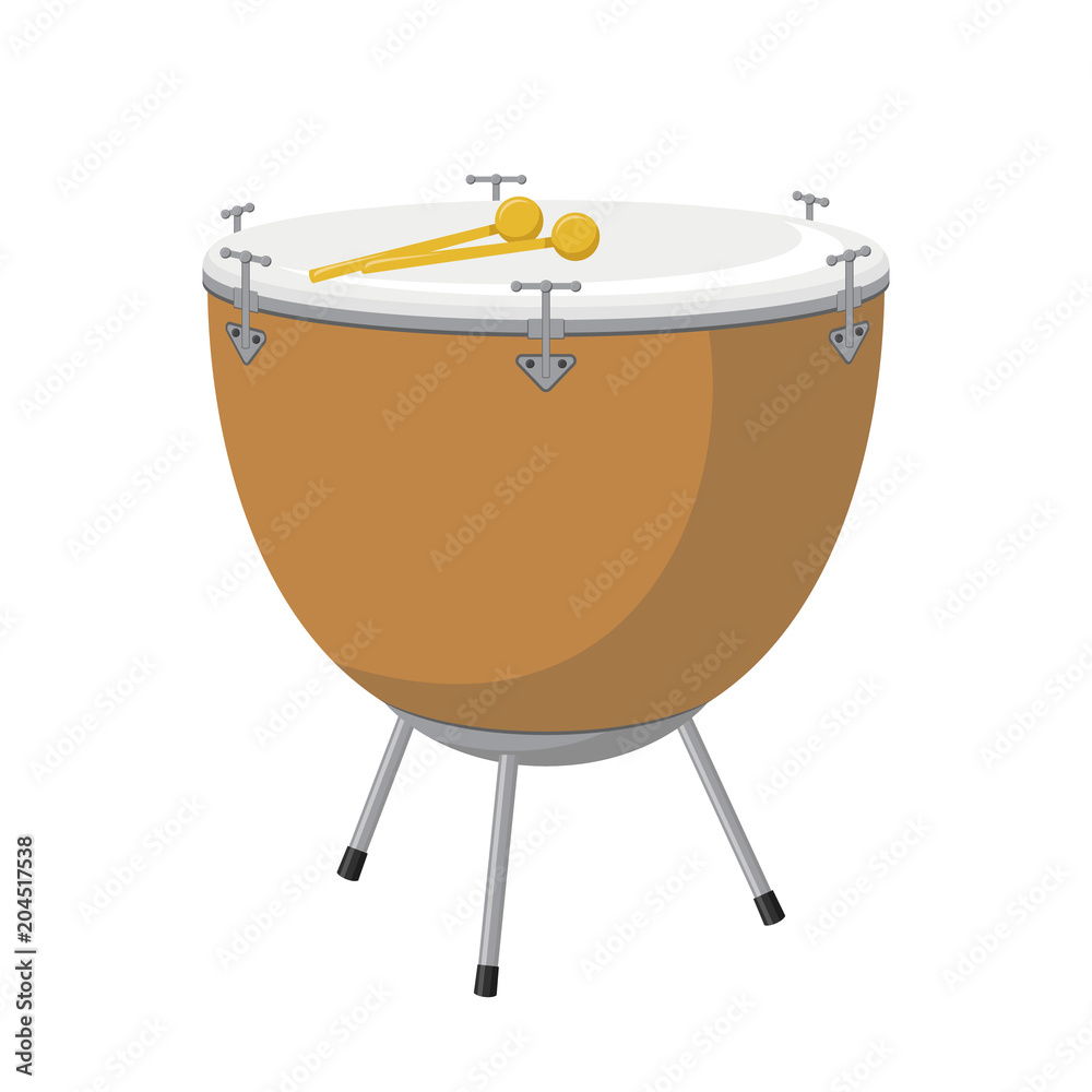 Vector illustration of a kettledrum in cartoon style isolated on white