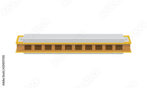 Vector illustration of a harmonica in cartoon style isolated on white background