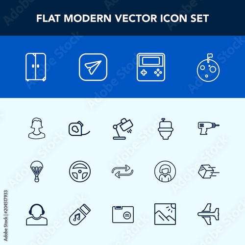 Modern, simple vector icon set with equipment, avatar, toilet, restroom, bathroom, cupboard, wc, cabinet, astronaut, planet, button, home, table, concept, substitute, moon, jump, friction, lamp icons