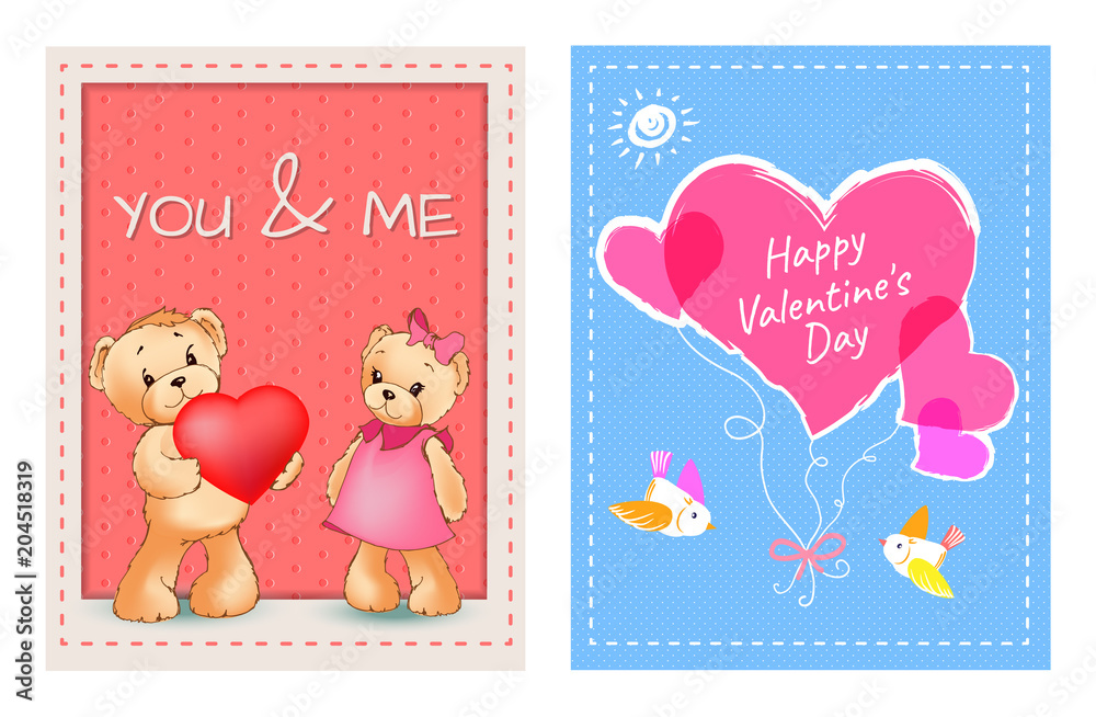 Valentines Day Postcards with Bears and Hearts Valentines Day Postcards with Bears and Hearts