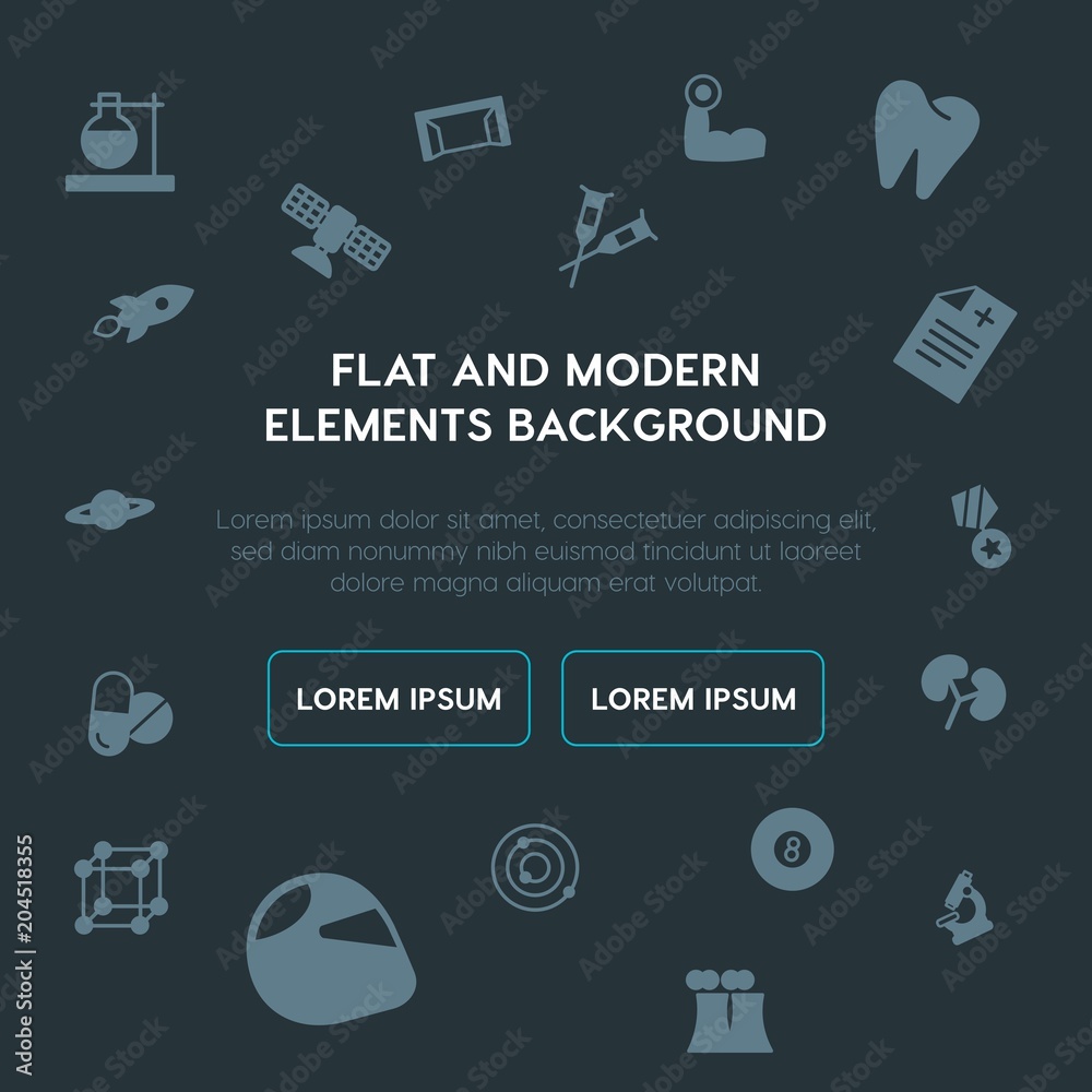 Naklejka premium health, science, sports fill vector icons and elements background concept on dark background.Multipurpose use on websites, presentations, brochures and more
