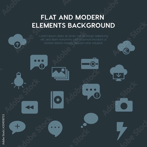 cloud and networking, chat and messenger, video, photos fill vector icons and elements background concept on dark background.Multipurpose use on websites, presentations, brochures and more