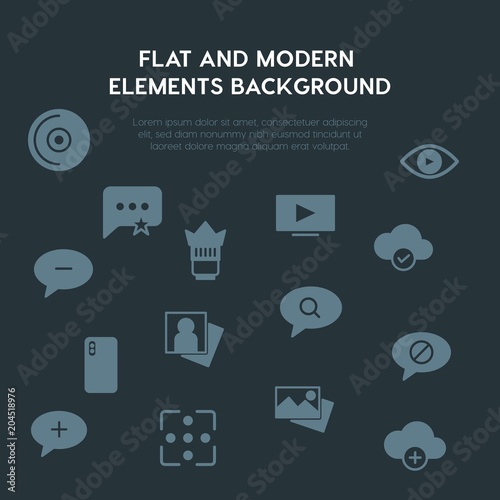 cloud and networking, chat and messenger, video, photos fill vector icons and elements background concept on dark background.Multipurpose use on websites, presentations, brochures and more