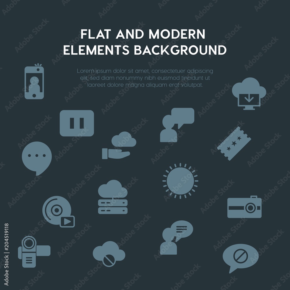 cloud and networking, chat and messenger, video, photos fill vector icons and elements background concept on dark background.Multipurpose use on websites, presentations, brochures and more