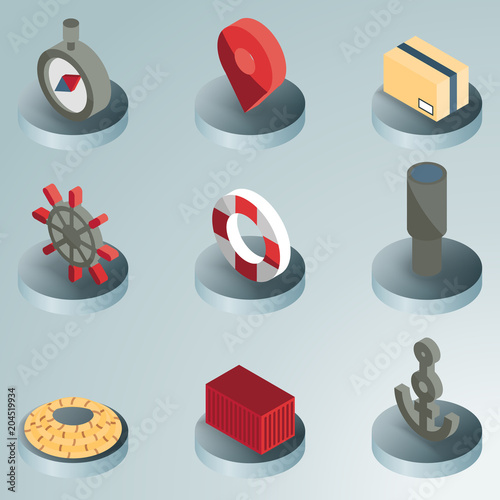 Seaport color isometric icons