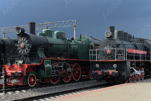 Old Soviet locomotives in the Museum of the history of railway transport at the Riga station in Moscow