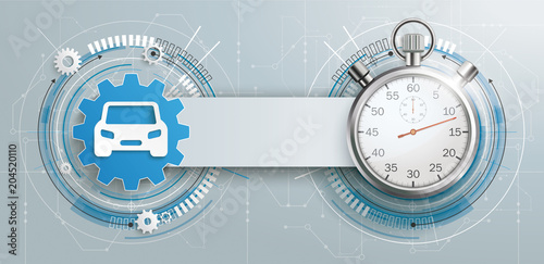 Futuristic Gear Car Construction Stopwatch Circuit Board Banner