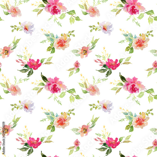 Wedding bridal bouquet seamless pattern red and pink and green flowers ornament