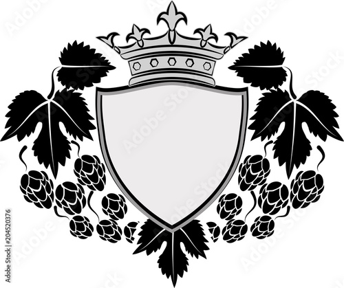 Isolated frame with crown and hop cones