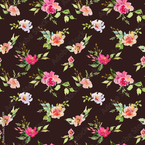 Wedding bridal bouquet seamless pattern red and pink and green flowers ornament
