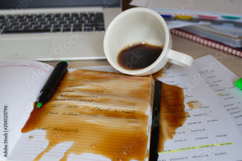 Spilled coffee on the desktop