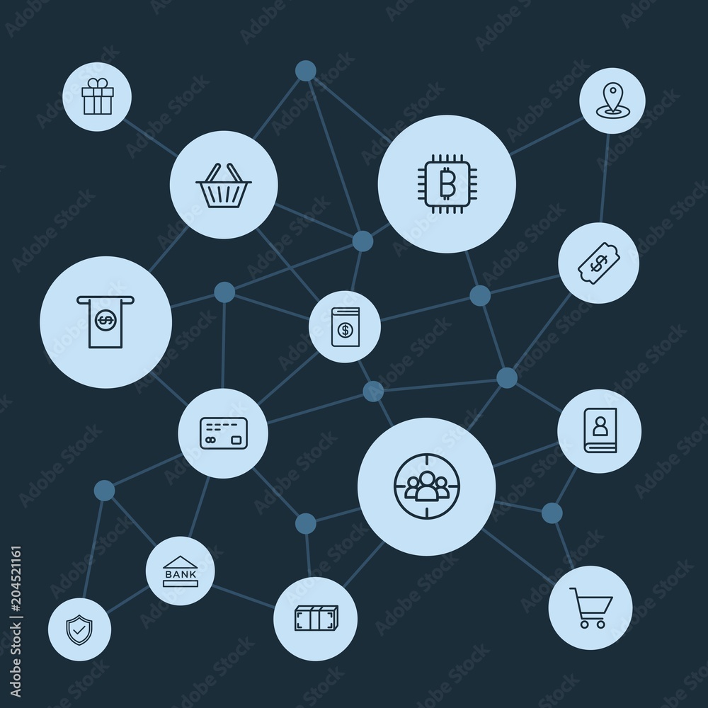 Abstract background with polygonal connected lines and business, money, shopping outline icons. Can be use for websites, mobile apps, presentations and other design works Abstract background with polygonal connected lines and business, money, shopping outline icons. Can be use for websites, mobile apps, presentations and other design works
