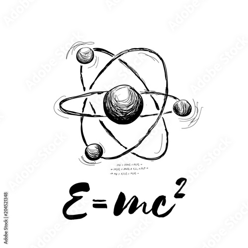 Photo Atom drawn with formula. Vector abstract illustration on white