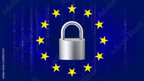 GDPR Background Vector. Padlock. Blue Matrix. Internet Regulation. Protection Of Personal Data. Illustration