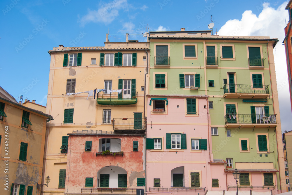 Colorful houses close the beach