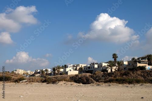 Residential houses of kibbutz Palmachim on Mediterranean seaside in Israel. photo