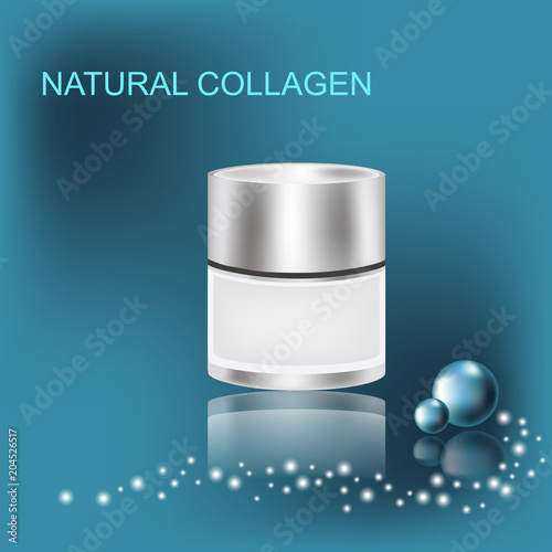 Collagen solution, jar with cream, vector illustration