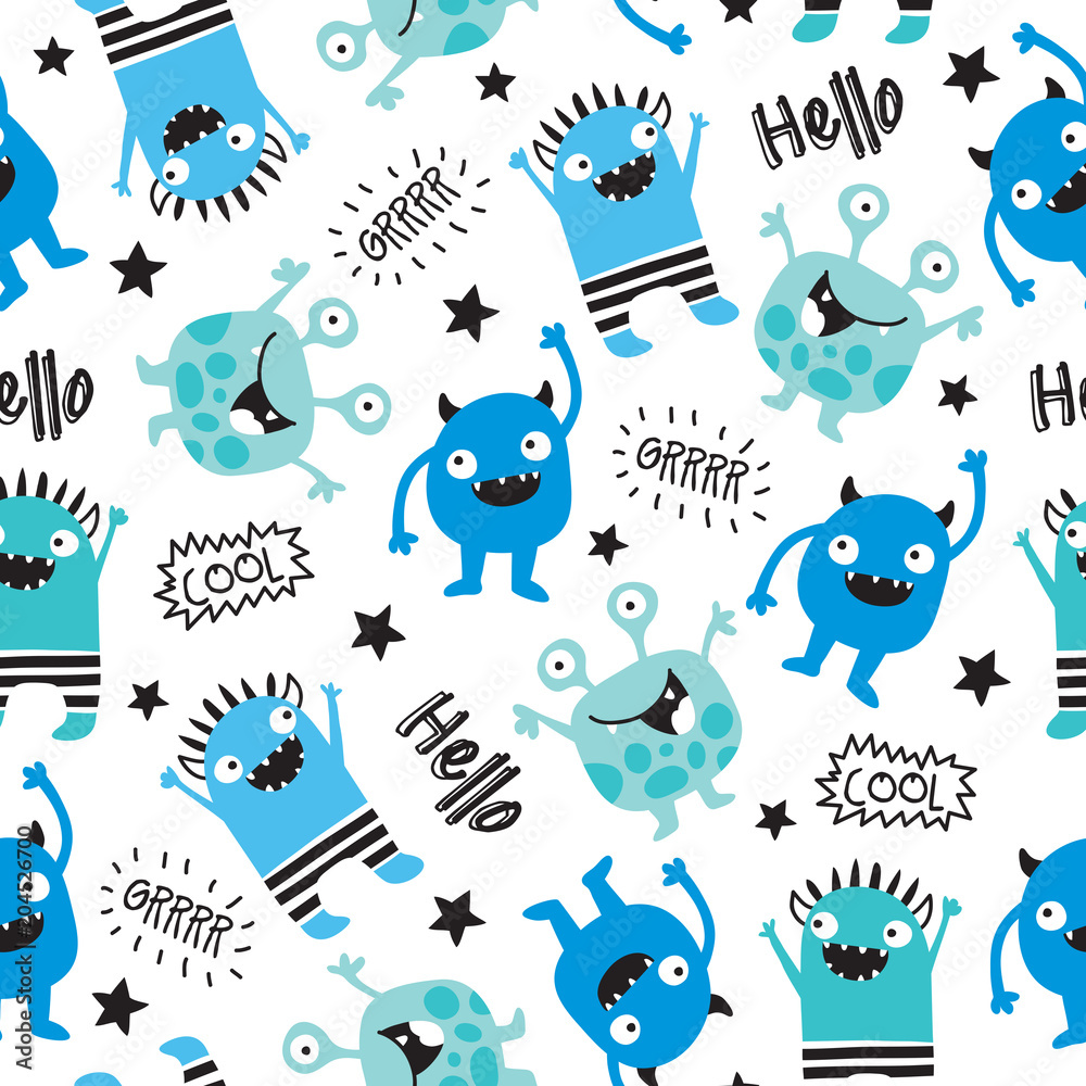 seamless cool monsters pattern vector illustration