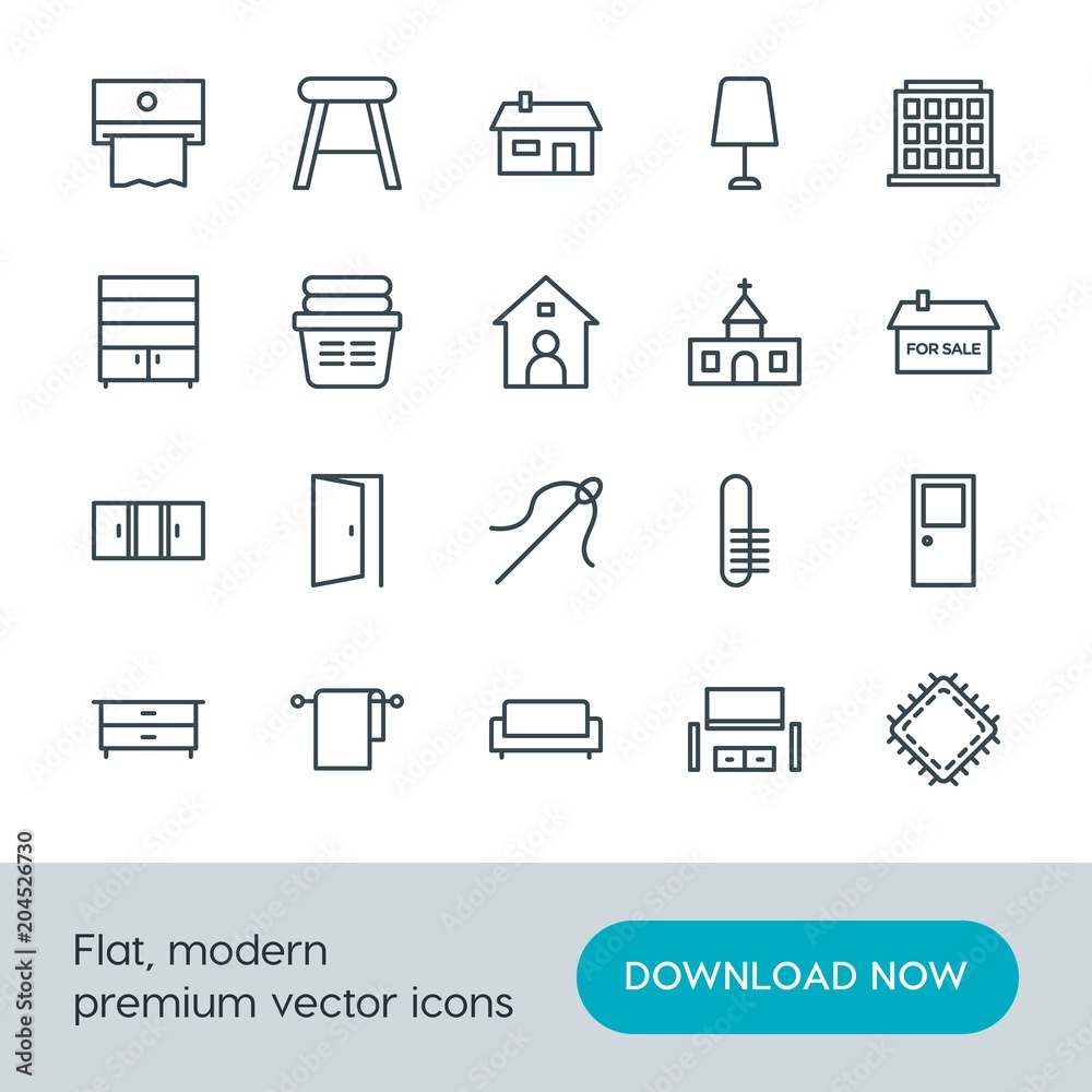 Obraz premium Modern Simple Set of buildings, furniture, housekeeping Vector outline Icons. Contains such Icons as furniture, background, chair, drawer and more on white background. Fully Editable. Pixel Perfect.
