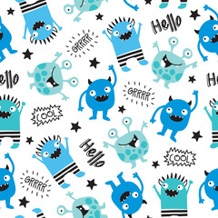 Acrylglasbilder Monstermuster Coole Monster im fröhlichen Kindermuster  © Larienn
