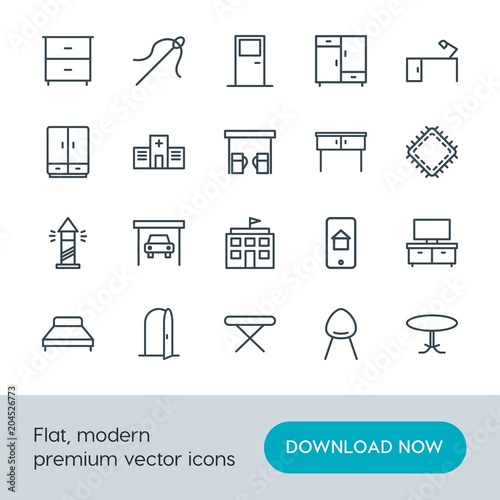Modern Simple Set of buildings, furniture, housekeeping Vector outline Icons. Contains such Icons as armchair, wooden, discussion, chair and more on white background. Fully Editable. Pixel Perfect.