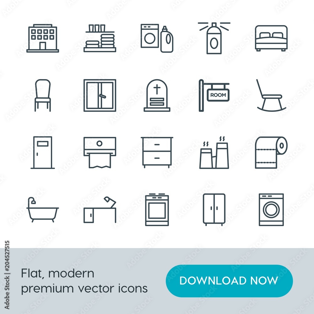 Modern Simple Set of buildings, furniture, housekeeping Vector outline Icons. Contains such Icons as  bath,  white,  housework,  washer and more on white background. Fully Editable. Pixel Perfect.