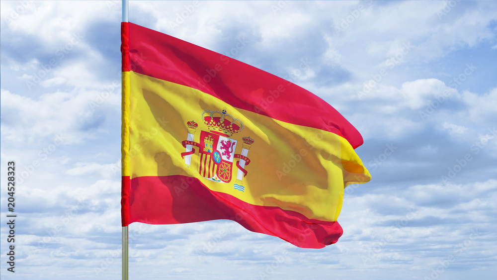 Flag of Spain against the sky. 3D rendering. Flag of Spain against the sky. 3D rendering.