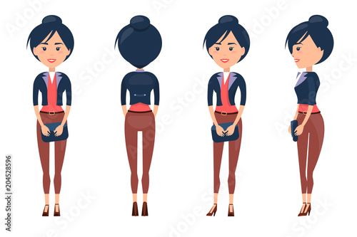 Woman Constructor, Girl Side Front and Back View
