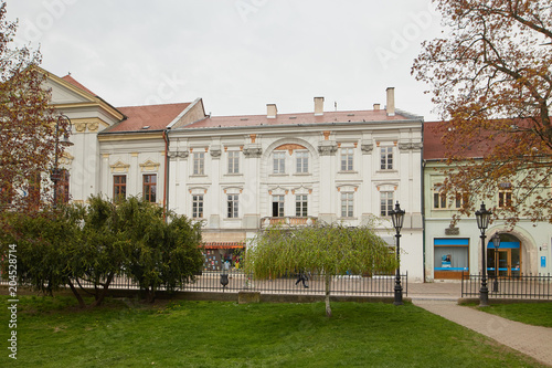 Kosice, Slovakia - 17 April 2018: Beautiful houses on the main street in Kosice.