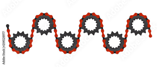 A bicycle chain and the driving and driven cogs
