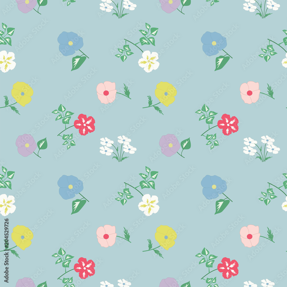Pattern - field spring - summer delicate flowers on a light background - vector art illustration. Pattern - field spring - summer delicate flowers on a light background - vector art illustration.