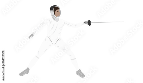 Fencer with rapier - isolated on white background - art vector. Sports Poster