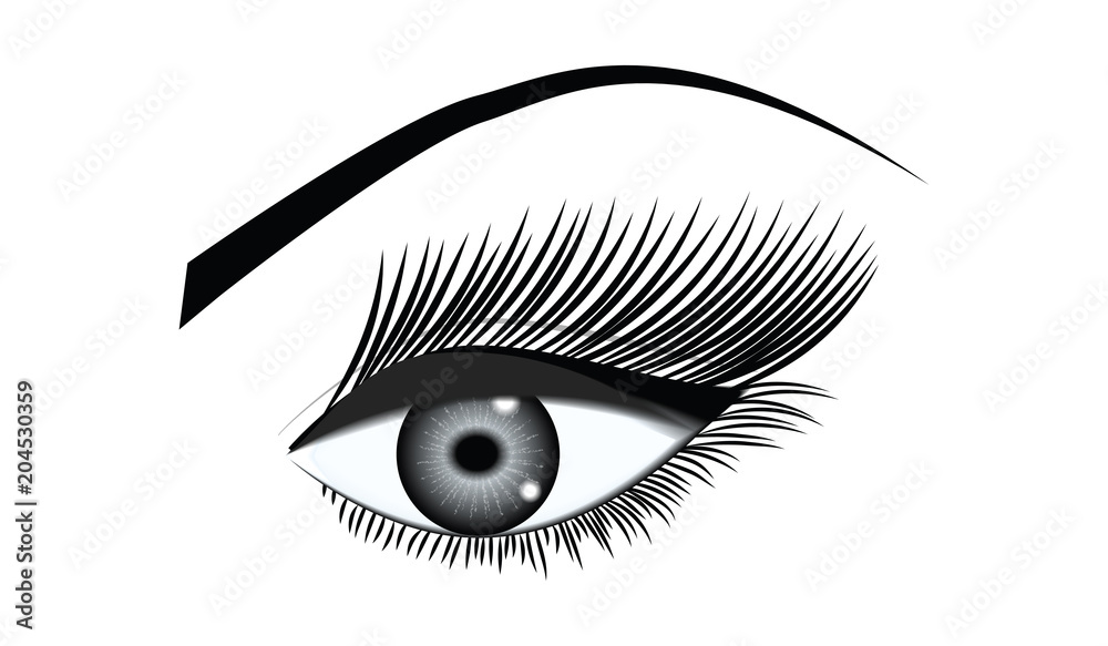 Eye female, one, close-up - isolated, black on white background - art vector. Design Element Eye female, one, close-up - isolated, black on white background - art vector. Design Element