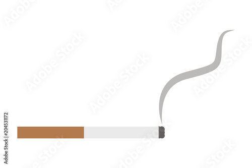 Cigarrillo encendido sobre fondo blanco.
