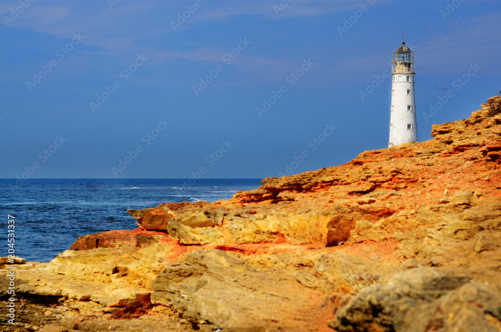 Lighthouse at cape Tarkhankut in Crimea Ukraine
