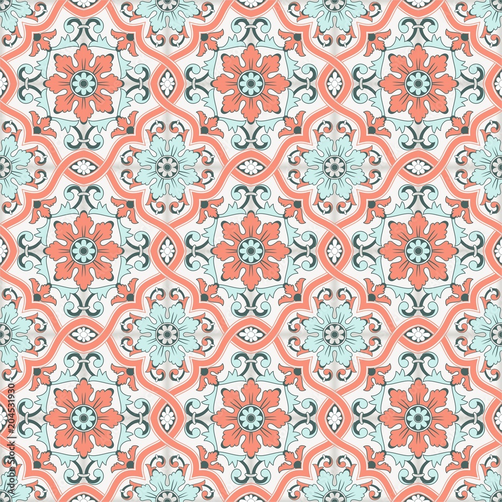 Gorgeous seamless pattern Moroccan, Portuguese tiles, Azulejo, ornaments. Can be used for wallpaper, pattern fills, web page background,surface textures.