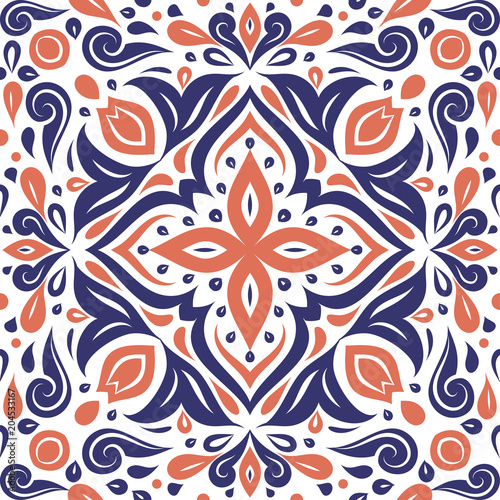 Blue and orange ornamental seamless pattern. Vintage  paisley elements. Ornament. Traditional  Ethnic  Turkish  Indian motifs. Great for fabric and textile  wallpaper  packaging or any desired idea.