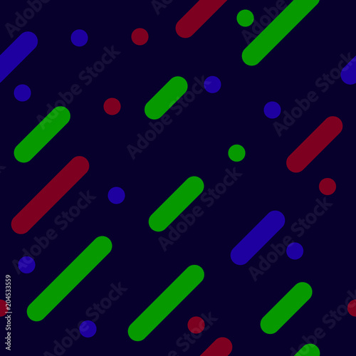 Multicolored seamless pattern of lines and circles on a blue background