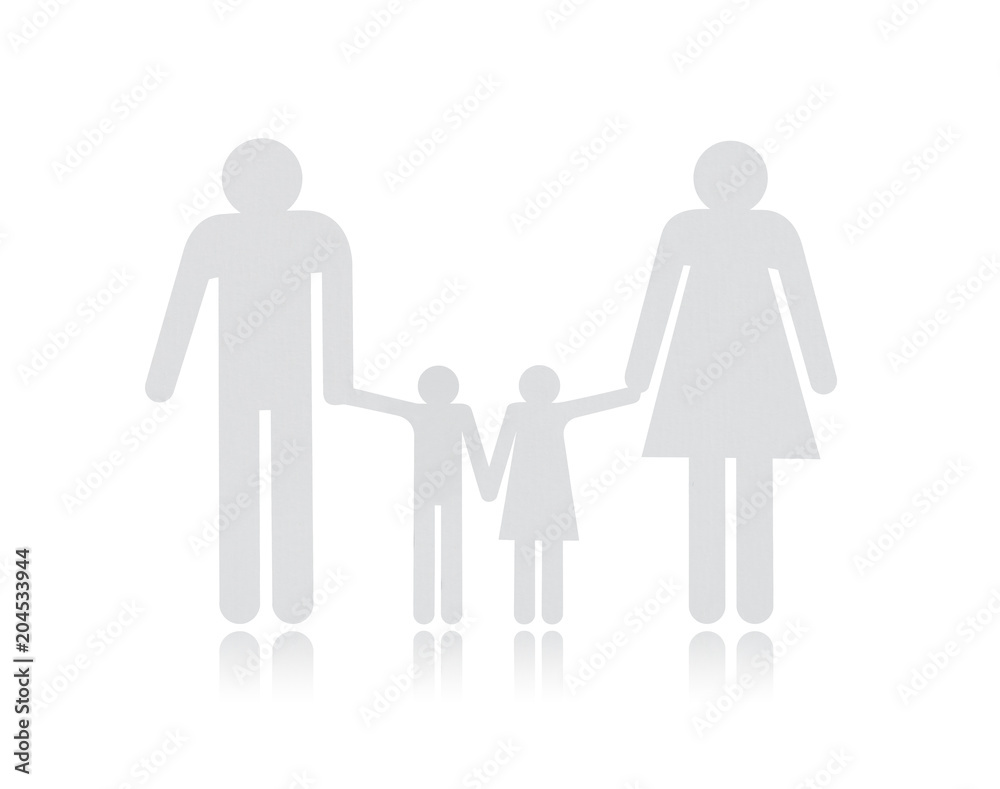 Paper cut of family isolated on white background