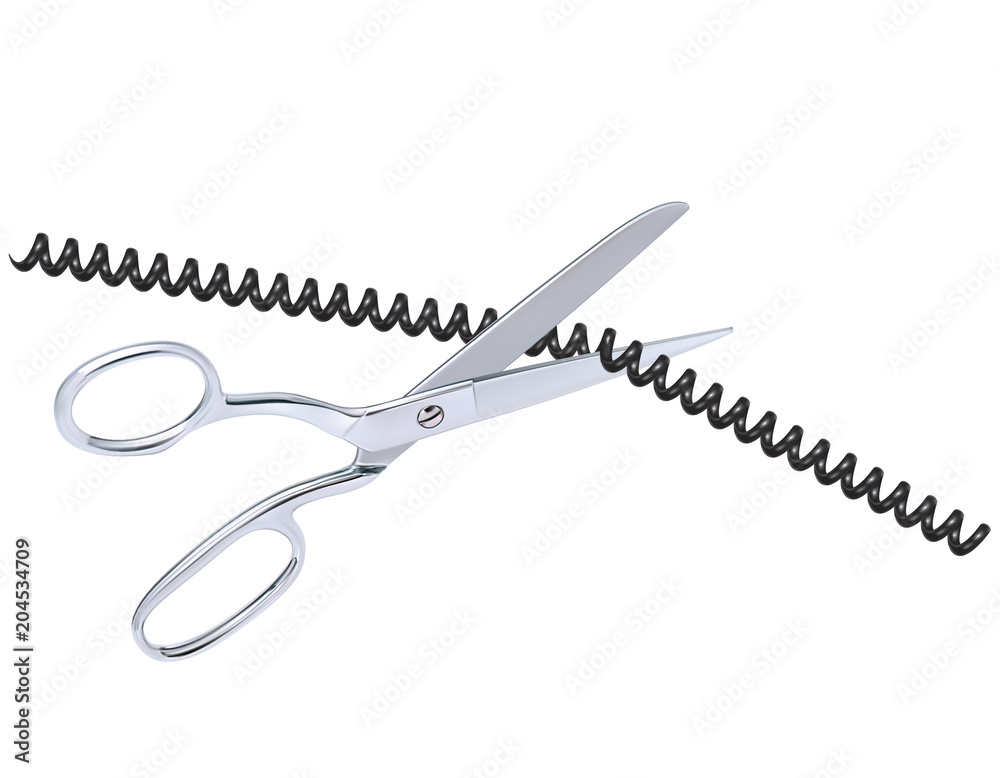 Wire with scissors isolated on white. Realistic vector 3d illustration Wire with scissors isolated on white. Realistic vector 3d illustration