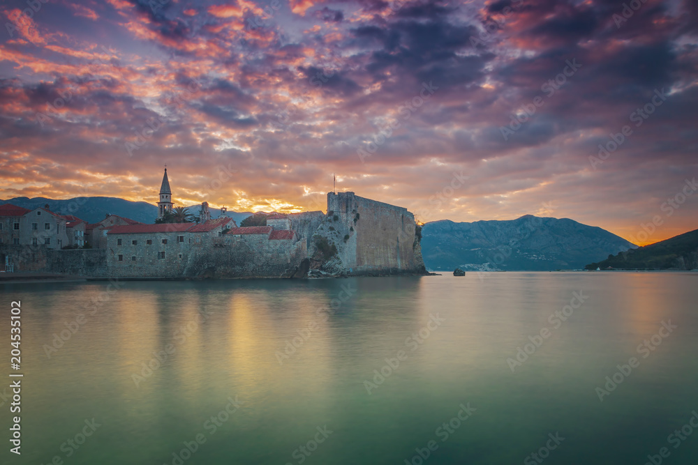 Colourful sunrise Budva Montenegro