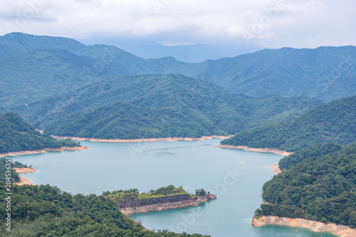 Thousand Island Lake from Shiding Crocodile Island at Feitsui Dam in Shiding District, New Taipei, Taiwan.