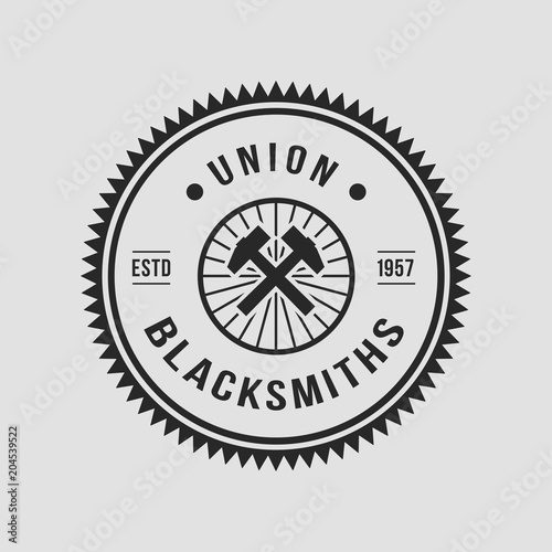 Blacksmith smith union shoer anvil logo set. Smith allince logos. Heavy industry.