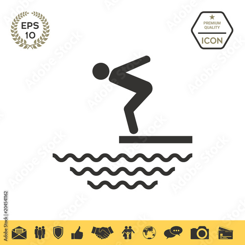 Swimmer on a springboard, Jumping into the water - icon