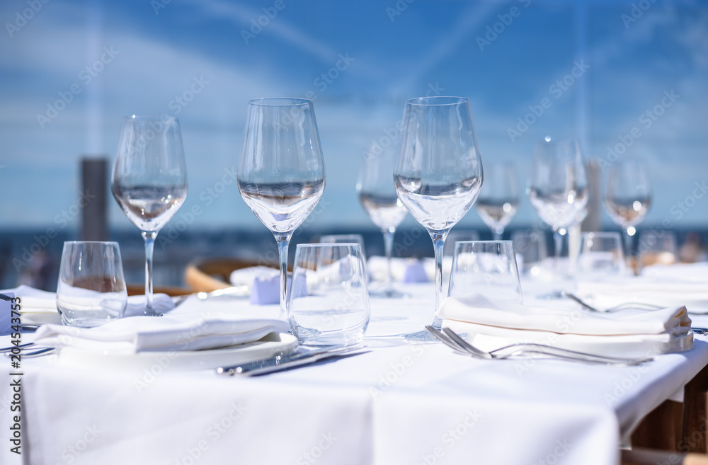 Abstract empty of wine glasses, blue background