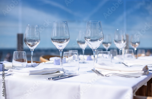 Abstract empty of wine glasses  blue background