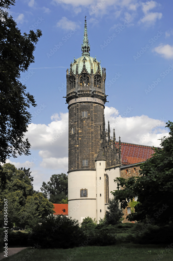Teilansicht, evangelische Schlosskirche, Lutherstadt Wittenberg, Sachsen-Anhalt, Deutschland, Europa
