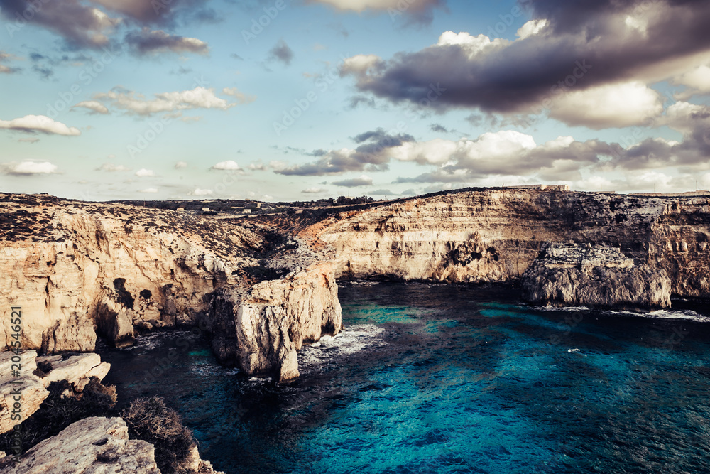Comino Island in Malta on December 2017. Blue Lagoon